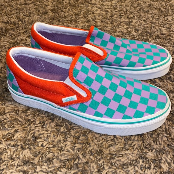 teal and orange vans